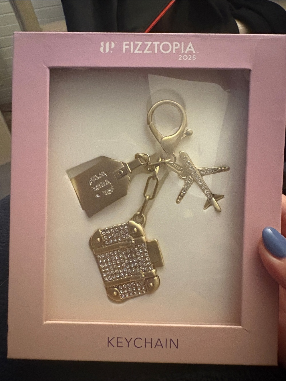 Topia Gold-tone Crystal Luggage & Airplane Keychain